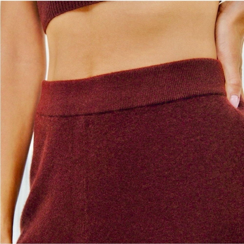 SOLD Naadam Cashmere Cropped Pants High Waisted Straight Leg Maroon Burgundy XXS - Picture 6 of 10